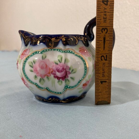 Antique Floral Miniature Creamer Pitcher With Gold Accents - Picture 6 of 7